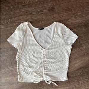 White Ribbed V-Neck Top